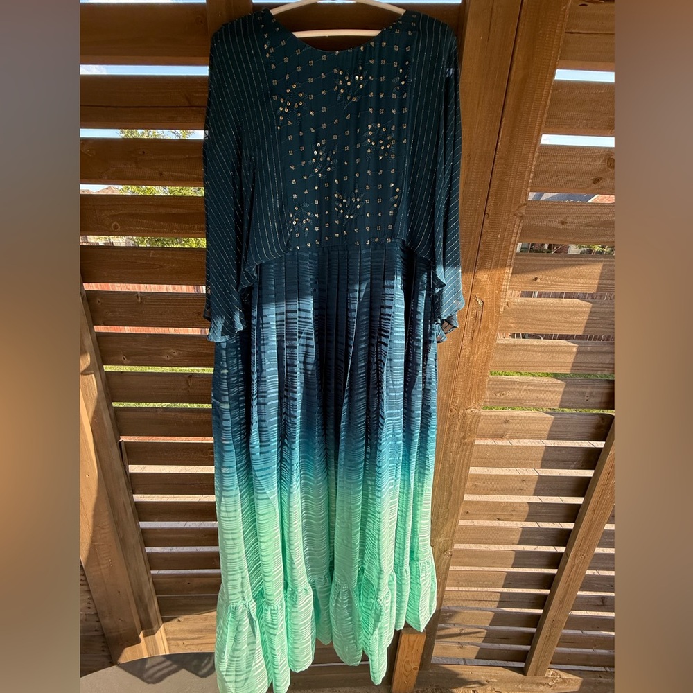 Teal and Green Ombre Maxi Dress Suit Salwar Desi Indian Pakistani Modest